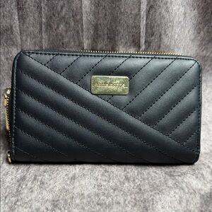 Liz Claiborne Quilted Black Wallet with Gold Accents